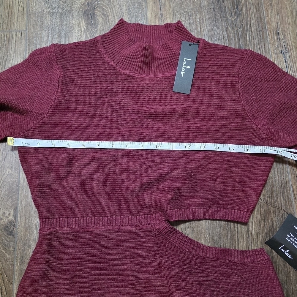 Lulus Burgundy Cutout Knit Maxi Sweater Dress Women’s XL NWT Long Sleeve Bodycon - Picture 9 of 11